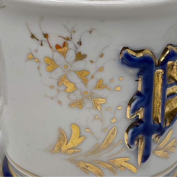 Antique Gilt Embossed "Present" Shaving Mug Occupational Angel Cherub Handle VTG - Picture 8 of 12